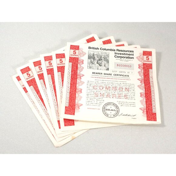 6 Share Certificates British Columbia Resources Investment Corporation BCRIC - Picture 2 of 4